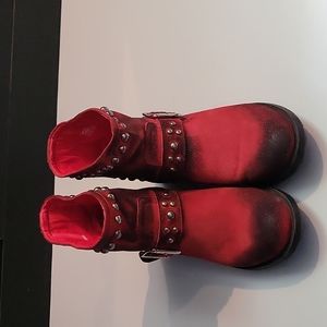Kelsi Dagger Max Red Ankle Boots with Decorative Rivets, Size 6